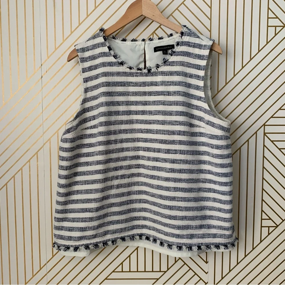 Banana Republic Fringe Striped Tank Shell sleeveless fringe hem Cotton blend XL - Picture 1 of 11